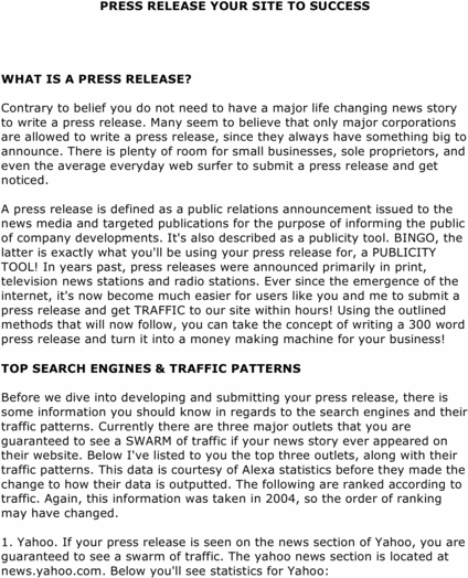 Product picture Press Releases Your Site To Success