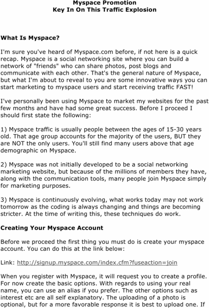 Product picture My Space Promotion